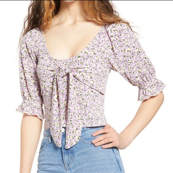 VERO MODA Purple Kimmie Floral Tie Front Top Cottagecore Peasant top XS - Picture 1 of 13
